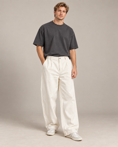 ג׳ינס באגי רחב לגבר IVORY PLEAT – שמנת – גזרה גדולה