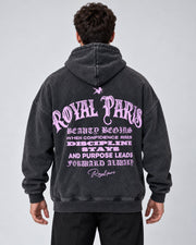 קפוצ׳ון פרימיום לגבר ROYAL PARIS שחור שטוף עם הדפס ורוד – גב