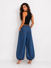 מכנס ג׳ינס בלון נשים - ג׳ינס כהה, גב