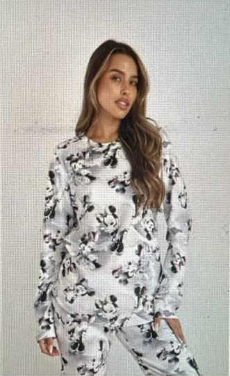 פיג׳מת קטיפה דלתא לנשים – מיני מאוס אפור