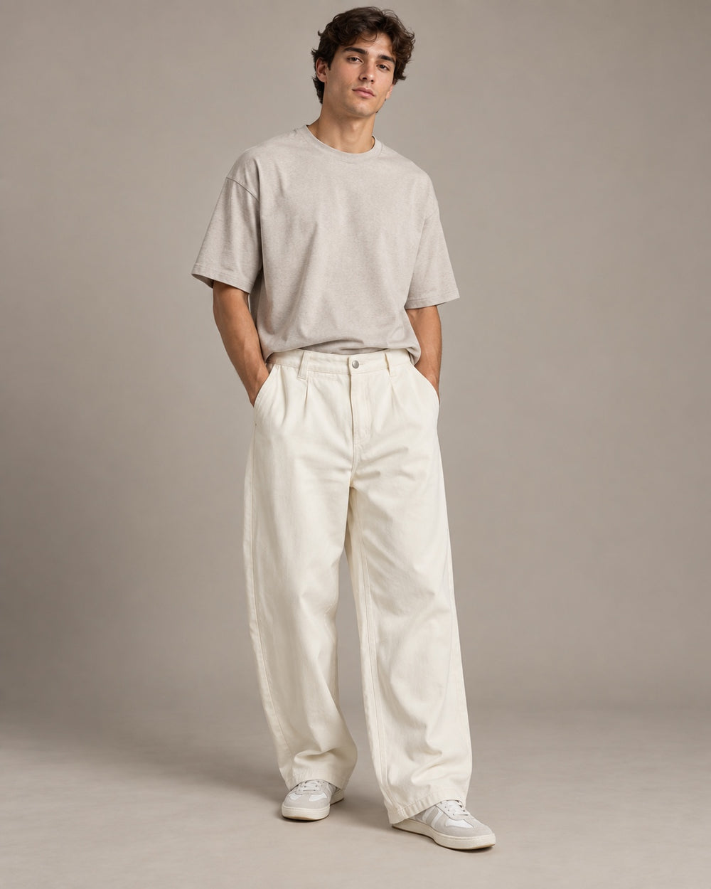 ג׳ינס באגי רחב לגבר IVORY PLEAT – שמנת