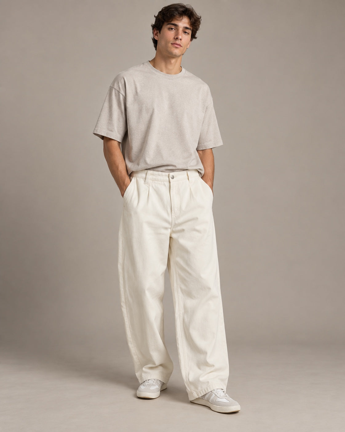 ג׳ינס באגי רחב לגבר IVORY PLEAT – שמנת