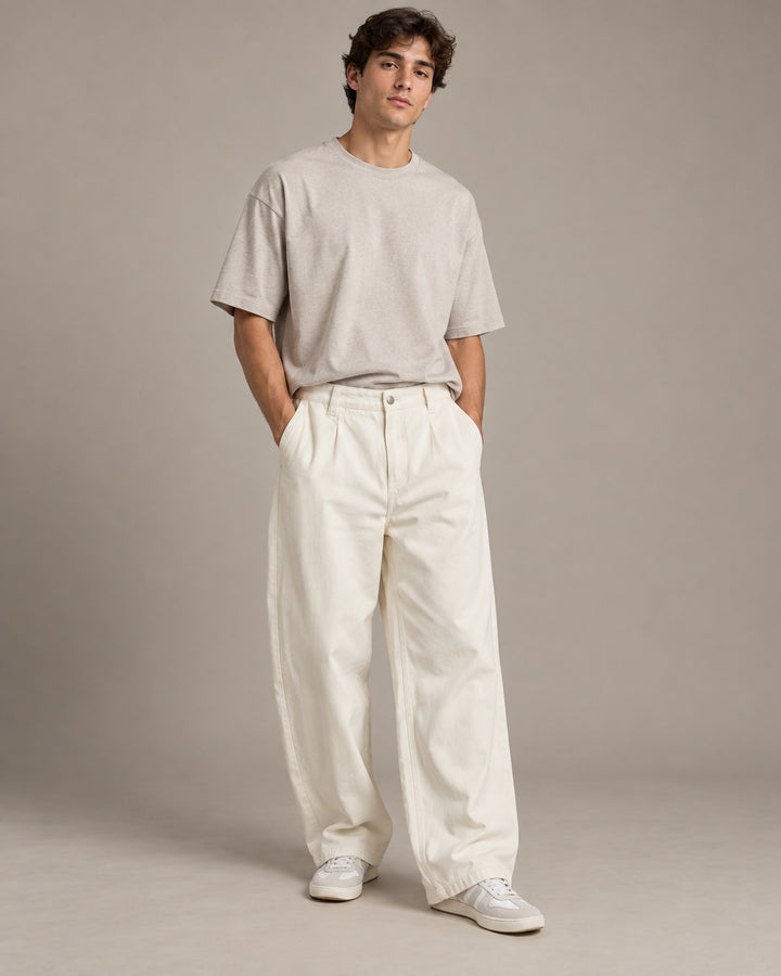 ג׳ינס באגי רחב לגבר IVORY PLEAT – שמנת