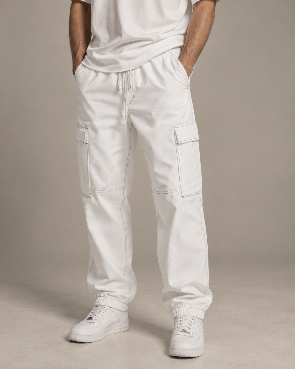 ג׳ינס קרגו לגבר WHITE CARGO – לבן עם שרוך