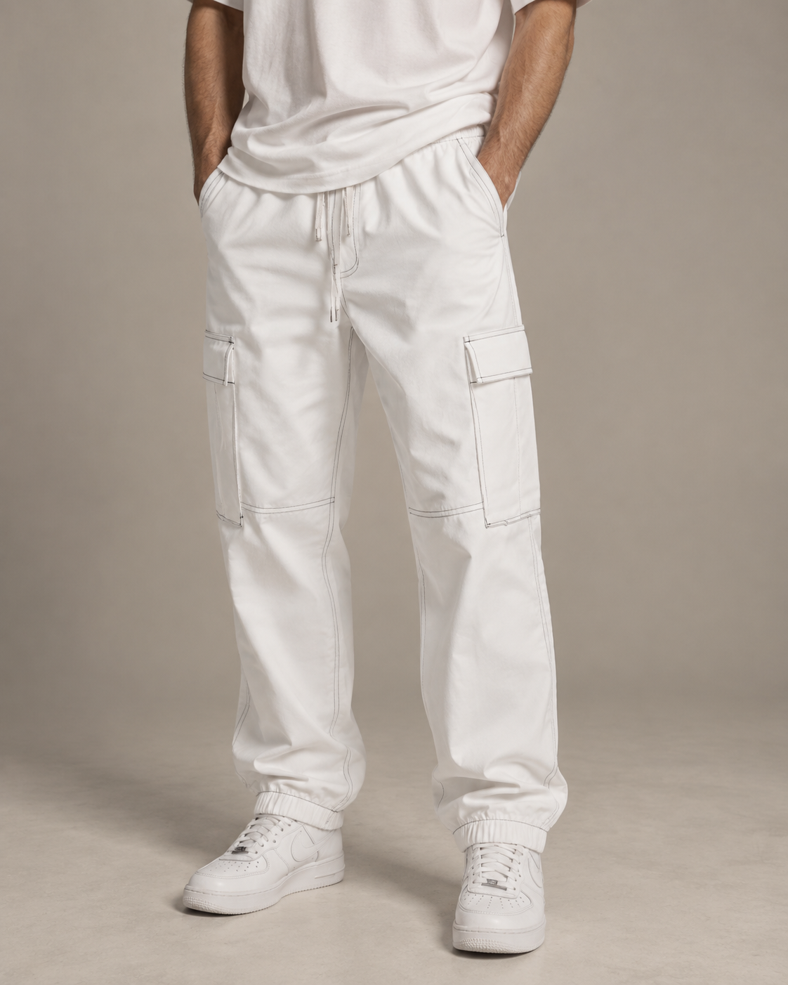 ג׳ינס קרגו לגבר WHITE CARGO – לבן עם שרוך