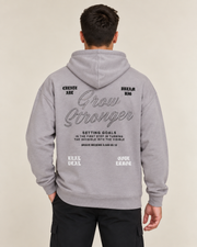 קפוצ׳ון לגבר GROW STRONGER – הדפס כיתוב – אפור בהיר – גב