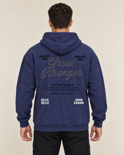 קפוצ׳ון לגבר GROW STRONGER – הדפס כיתוב – כחול נייבי – גב