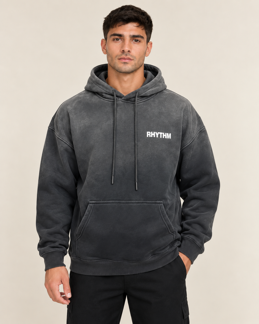 קפוצ׳ון לגבר RHYTHM WASH – גוונים משולבים – אפור כהה ווש – חזית