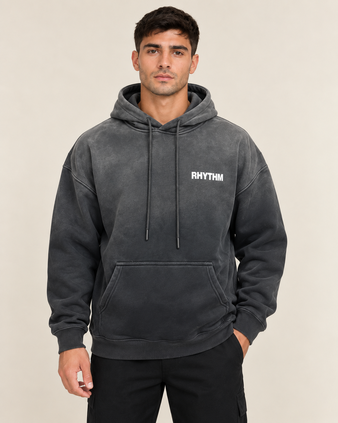 קפוצ׳ון לגבר RHYTHM WASH – גוונים משולבים – אפור כהה ווש – חזית