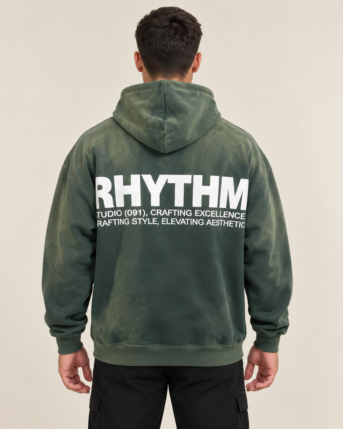 קפוצ׳ון לגבר RHYTHM WASH – גוונים משולבים – ירוק ווש – גב