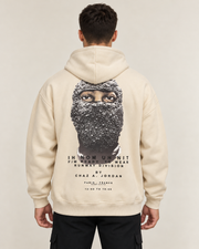 קפוצ׳ון לגבר RUNWAY MASK – הדפס מסכה בגב – בז׳ – גב